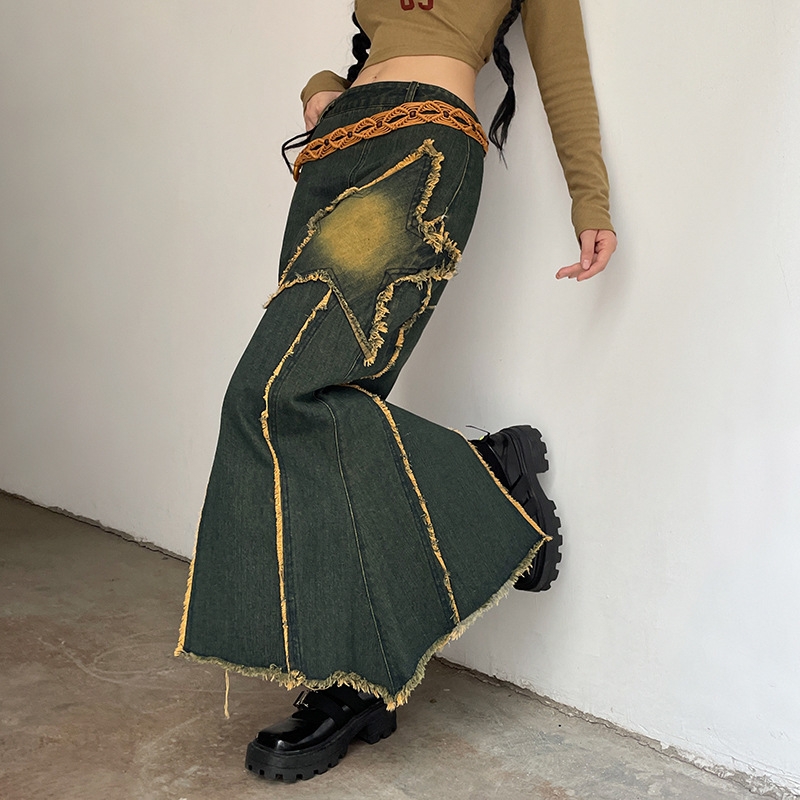 Women's Five-pointed Star Retro Fishtail Denim Skirt