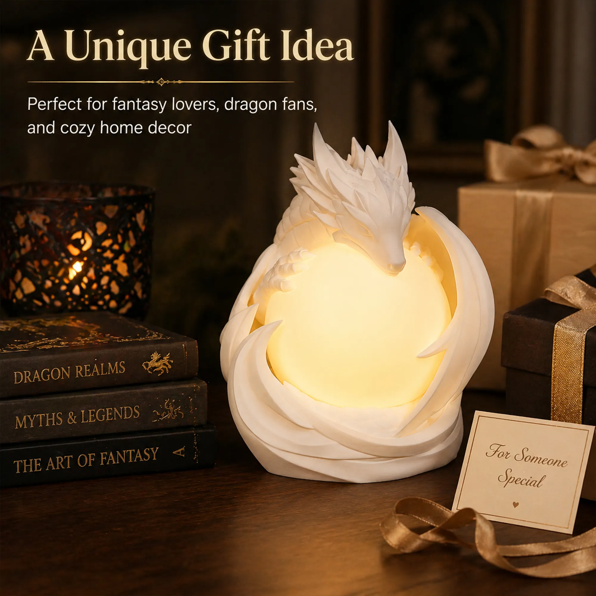 3D Printed Dragon Ambient Table Lamp, Warm