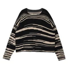 Slouchy Knit Shirt Thin Women Loose - Striped Applique-L - View 1
