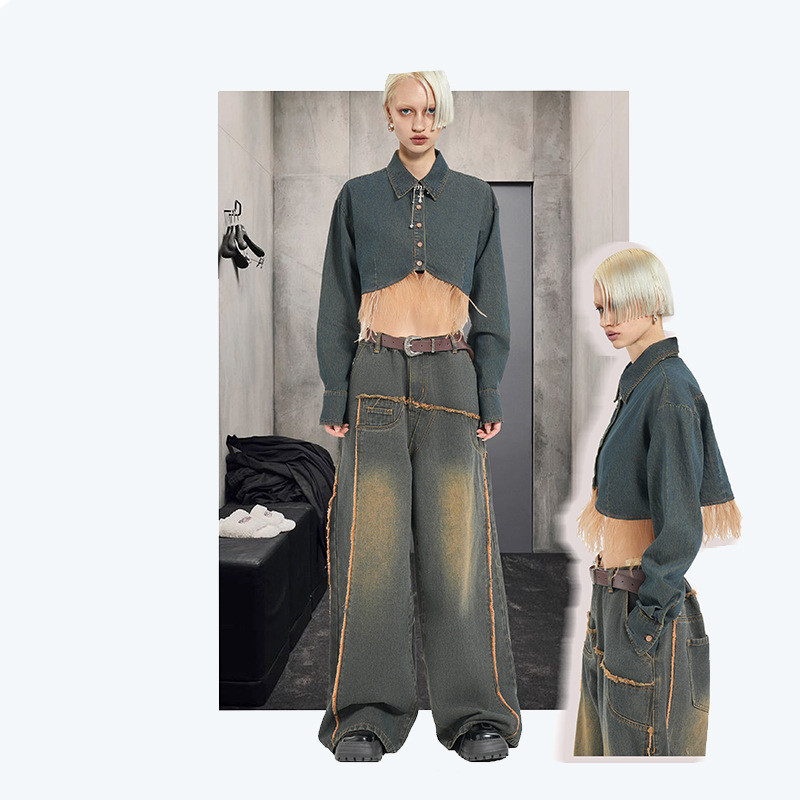 Loose Wash Edging Loose Denim Trousers