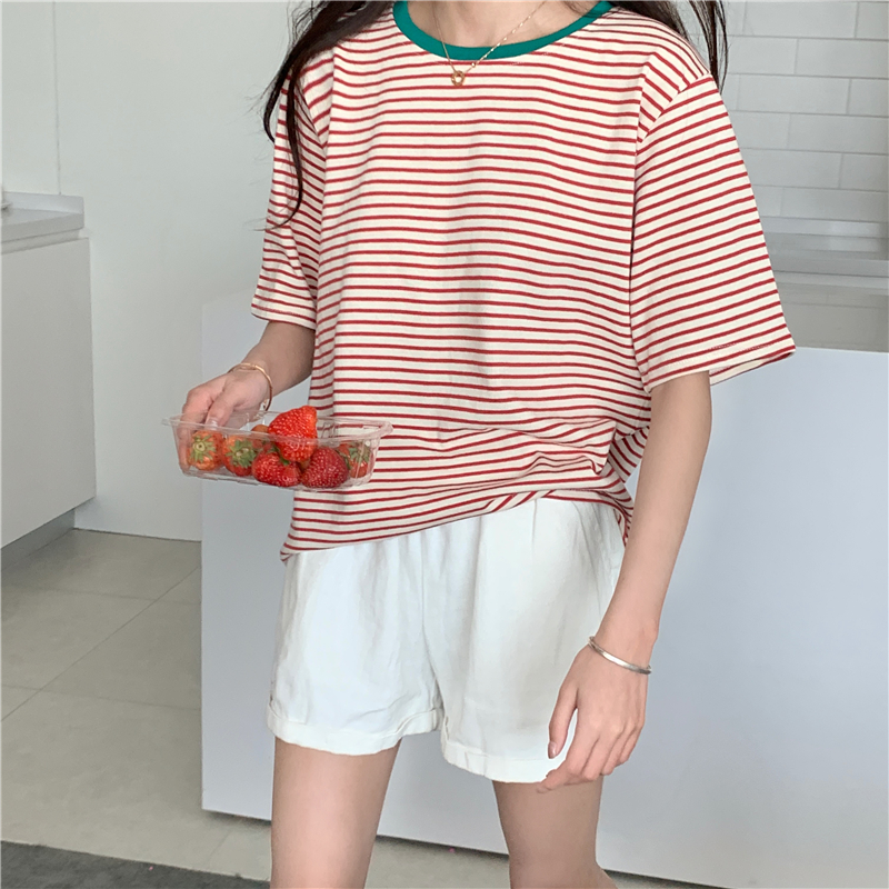 Title 5, Striped T-shirt Female Chic Retro Hong Kong Fla...