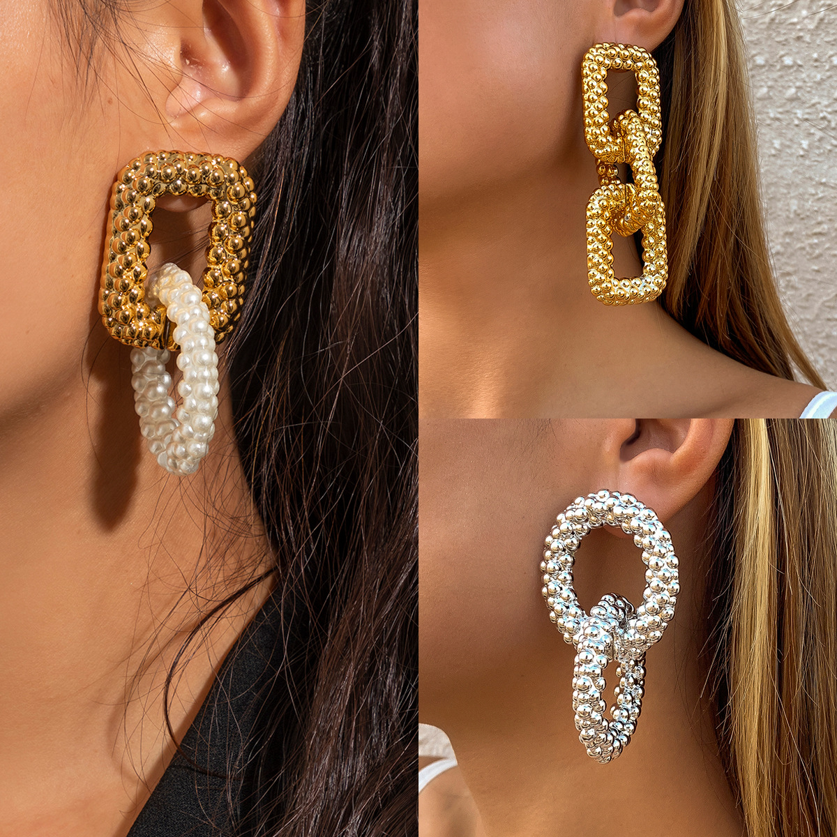 Creative Retro Simple Geometric Double Round Ring Alloy Earring