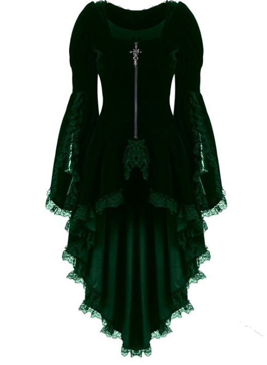 Irregular Pleated Flared Sleeve Top With Lace Trim