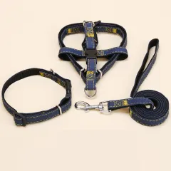 Denim Pet Leash Sewn Cloth Wear-resistant Chest Strap - Black 3Piece Set - View 1