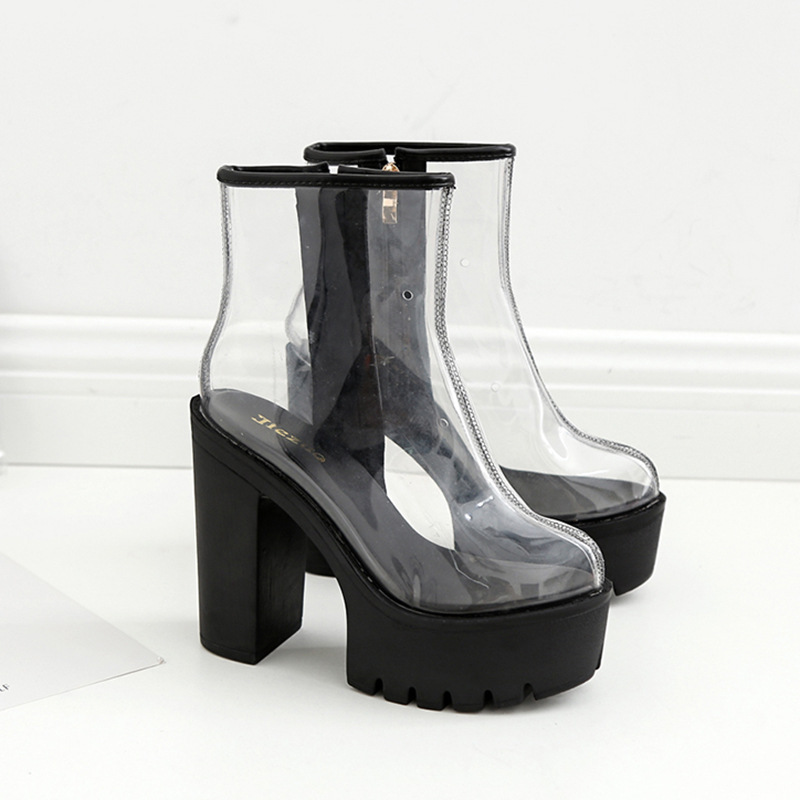 Title 3, Transparent Film Waterproof Platform Thick Heel...