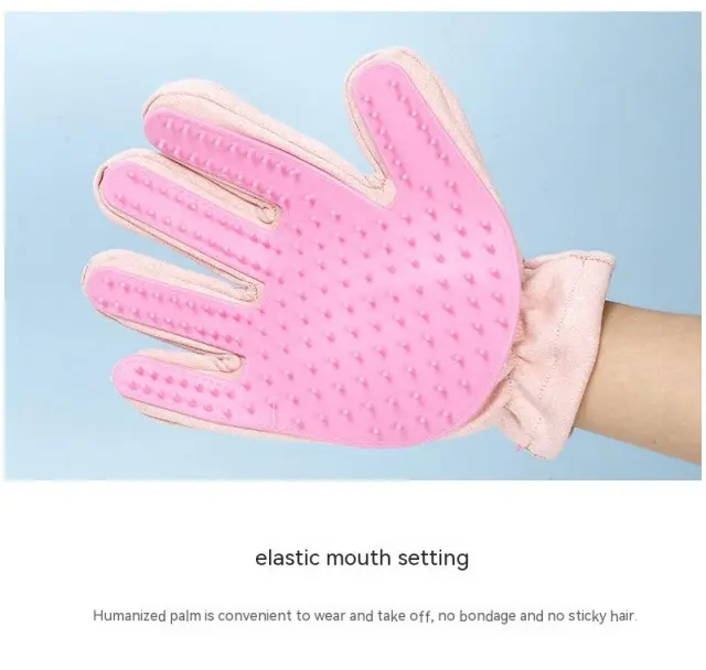 Suede Pet Five Finger Gloves Bath Massage Float Hair Cleaning Comb Hair Cat Petting Pink Right Hand - Shop at LoveMi