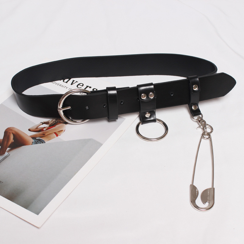 Keychain Schoolbag Pendant Big Pin Decorated Men's And Women's Leather Belt Girdle
