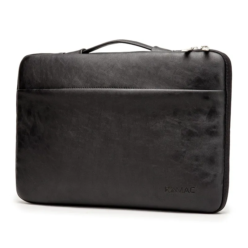 Leather Laptop Bag With Portable Liner - Black