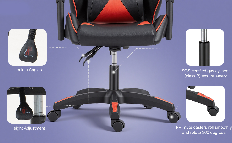 Gaming Reclining Swivel Chair For Adults,Ergonomic Racing PC With Lumbar Support — image 6