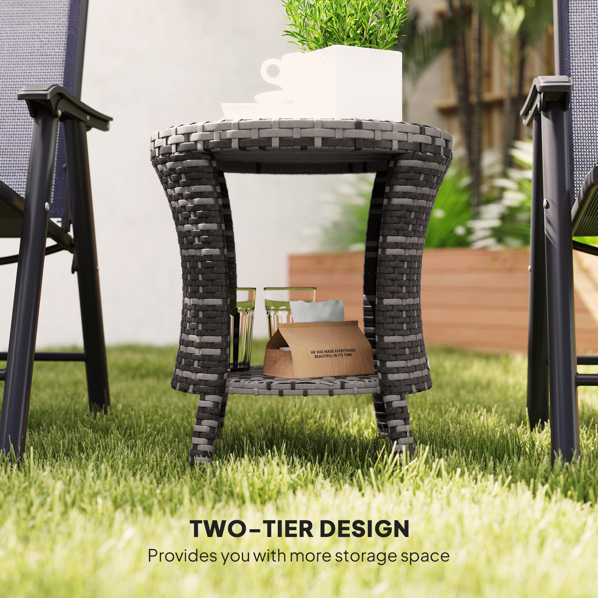 Wicker Outdoor Coffee Table With Two Tier Storage And Grey Wood Top_voghion.com