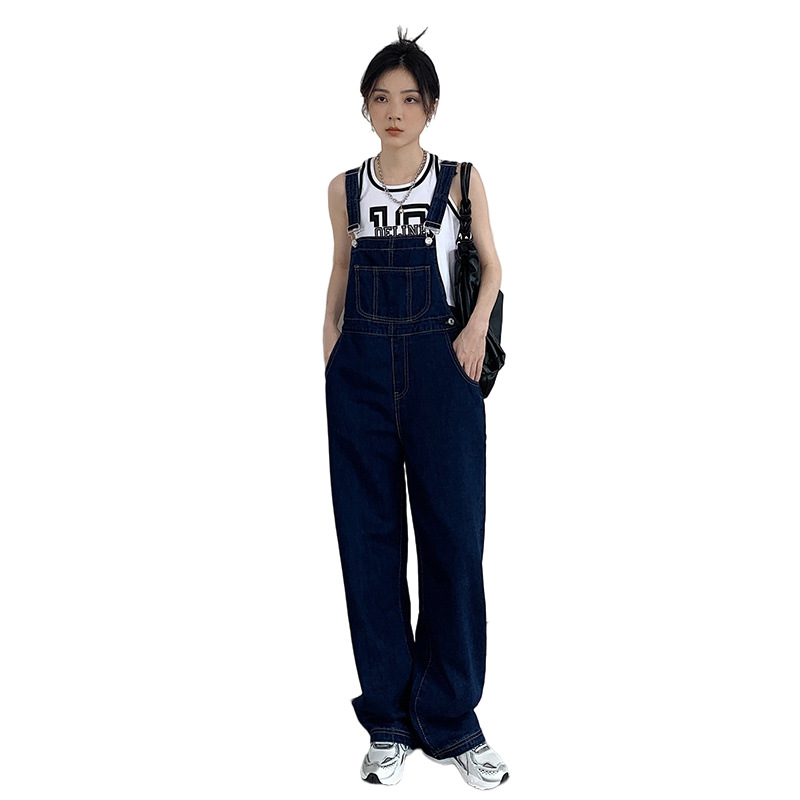 Korean Jeans With Wide Leg Suspenders For Women In Spring