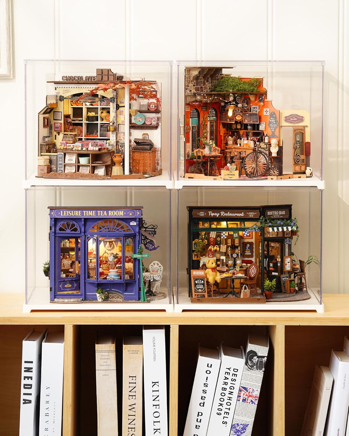 Rolife Henry's Chocolate Shop Miniature House DIY Kit,330-Piece 3D Dollhouse Model With LED Light, No Glue Required, Collectible Display & Craft Gift For Teens & Adults,DG174