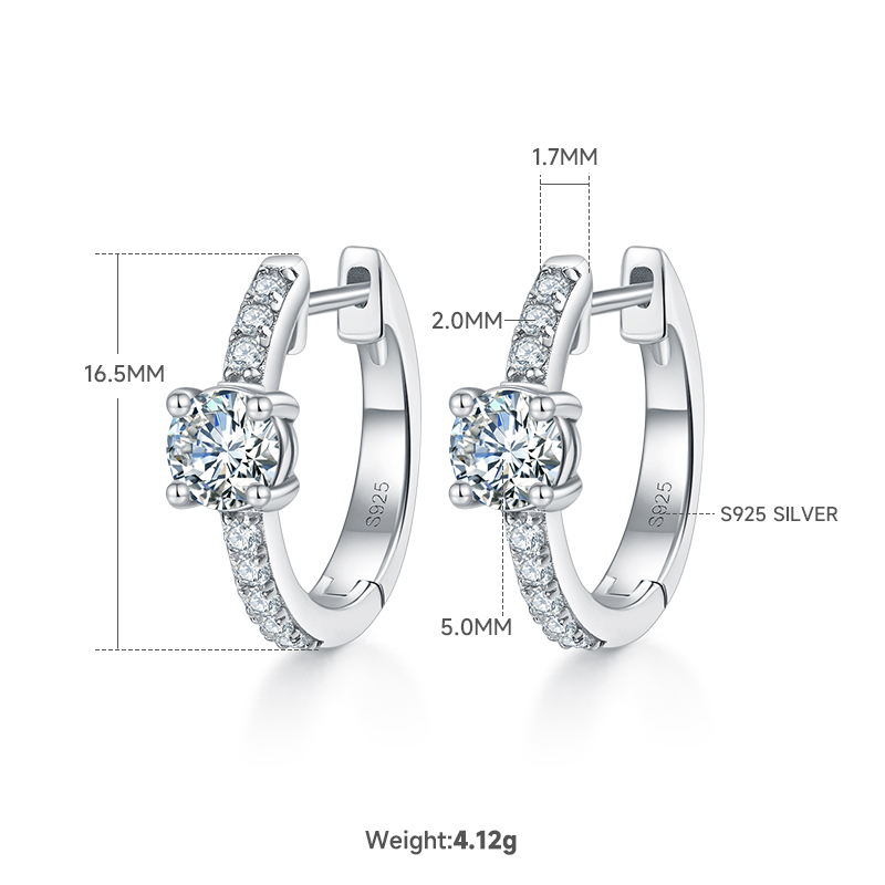 4.1g S925 Sterling Silver 5mm Moissanite Hoop Earrings For Women  Platinum Plated Huggie Hoops With GRA Certificate, Fine Jewelry Gift Box Set