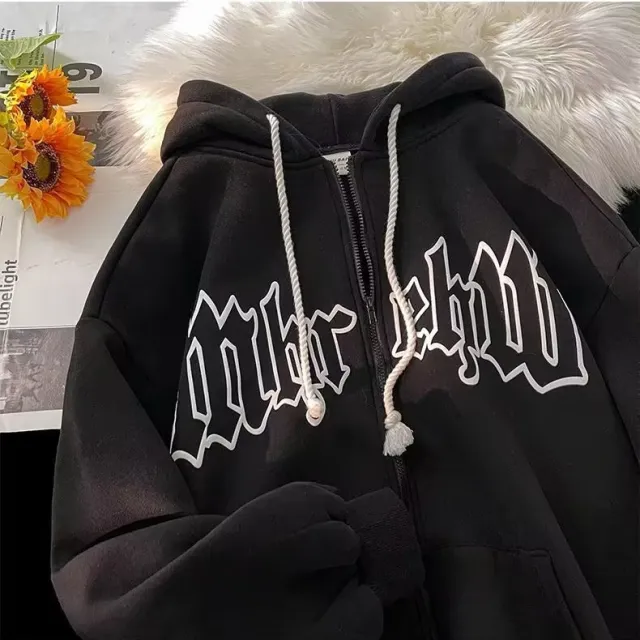 Autumn And Winter Trends And Casual Ins Wind Couples High Street Loose Hooded Jacket Black2 - Shop at LoveMi
