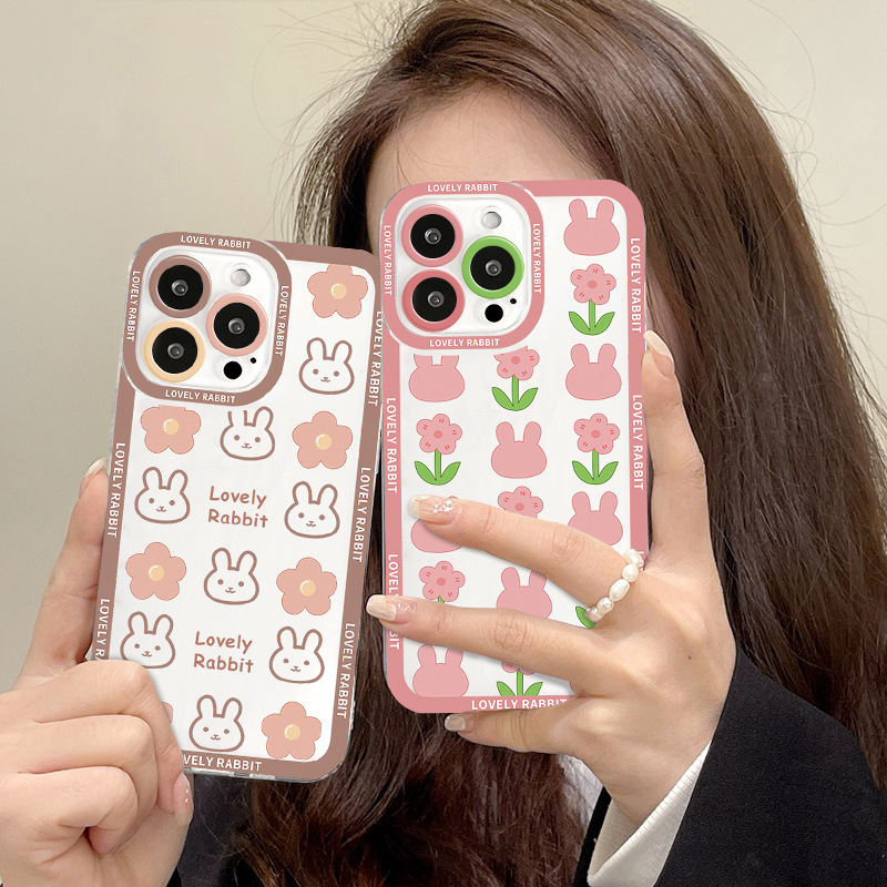 Japanese And Korean Plaid Flower Rabbit Mobile Phone Shell - Image 3