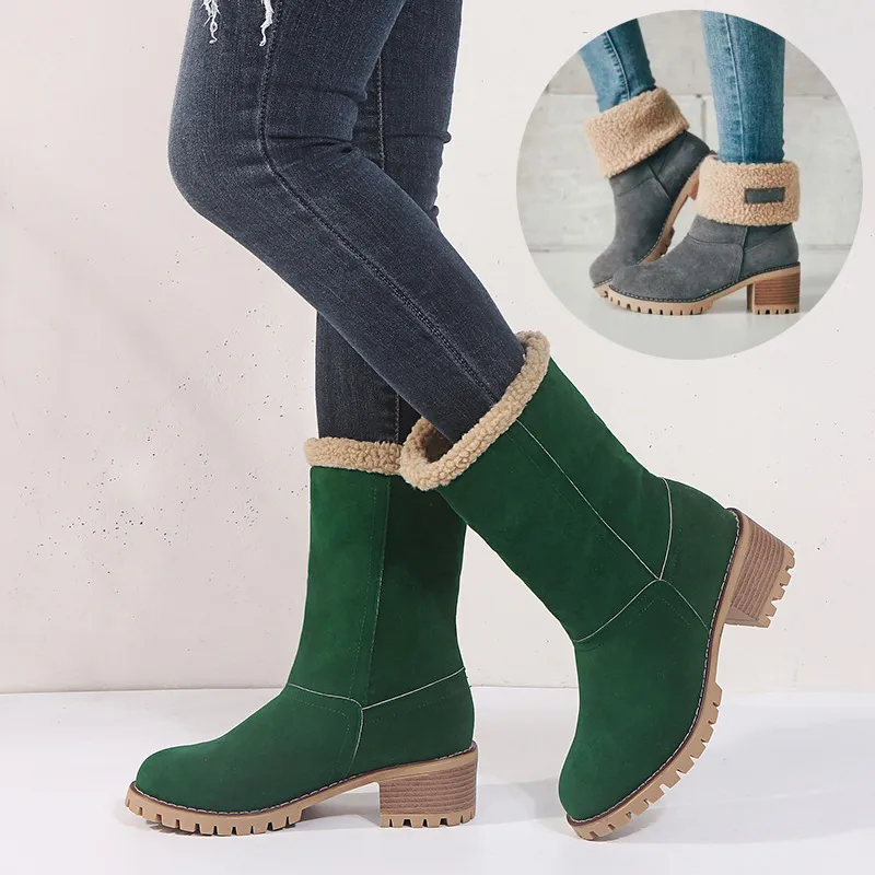 Suede Ankle Boots Adjustable Foldable Mid-Calf Boot Winter Flock