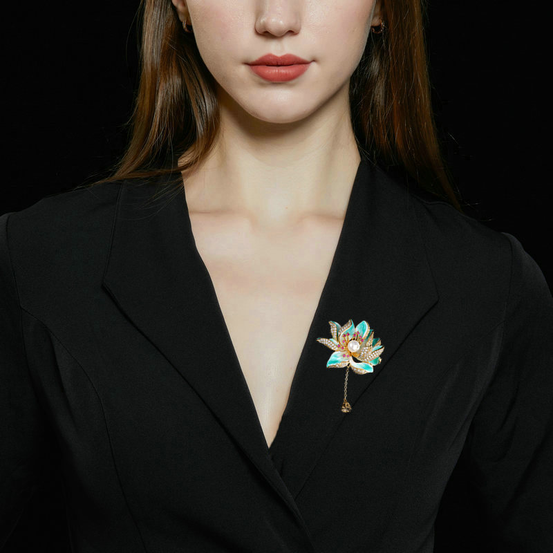 Senior Sense Elegant Temperament Enamel Painted Dripping Oil Lotus Brooch
