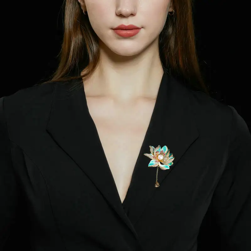 Senior Sense Elegant Temperament Enamel Painted Dripping Oil Lotus Brooch