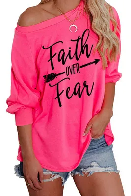 New Style Loose Casual Letter Printing Long-Sleeved Round Neck Hoodless Sweater Women - Rose Red