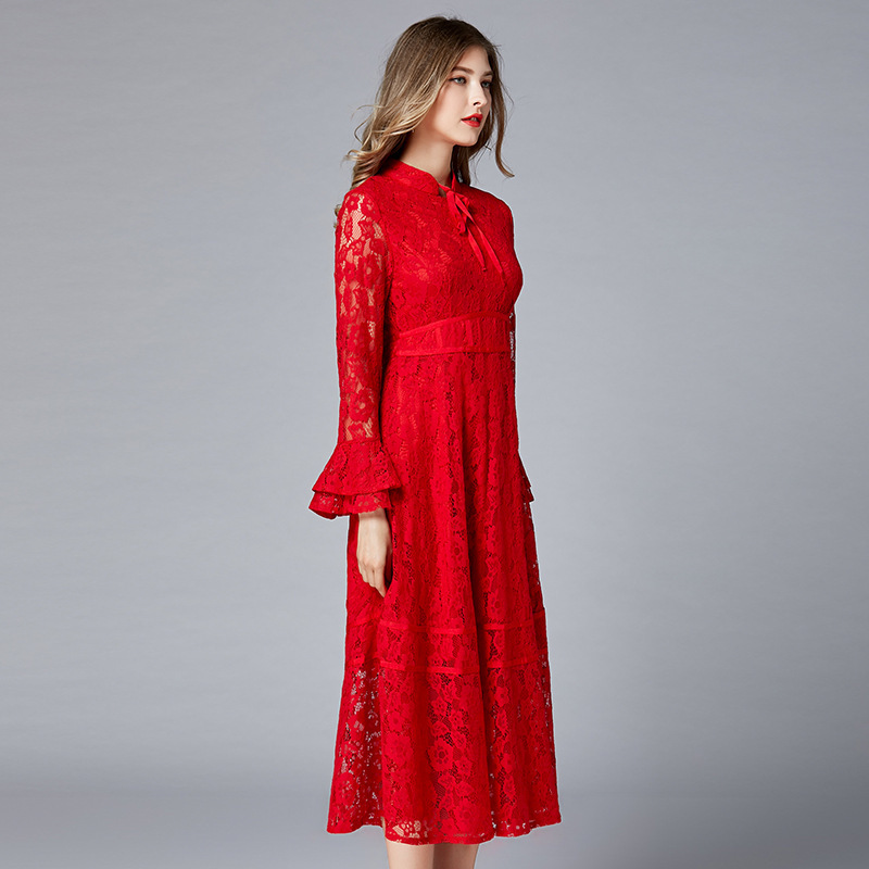 Lace Stand-Collar Long Dress, picture 5 of 5