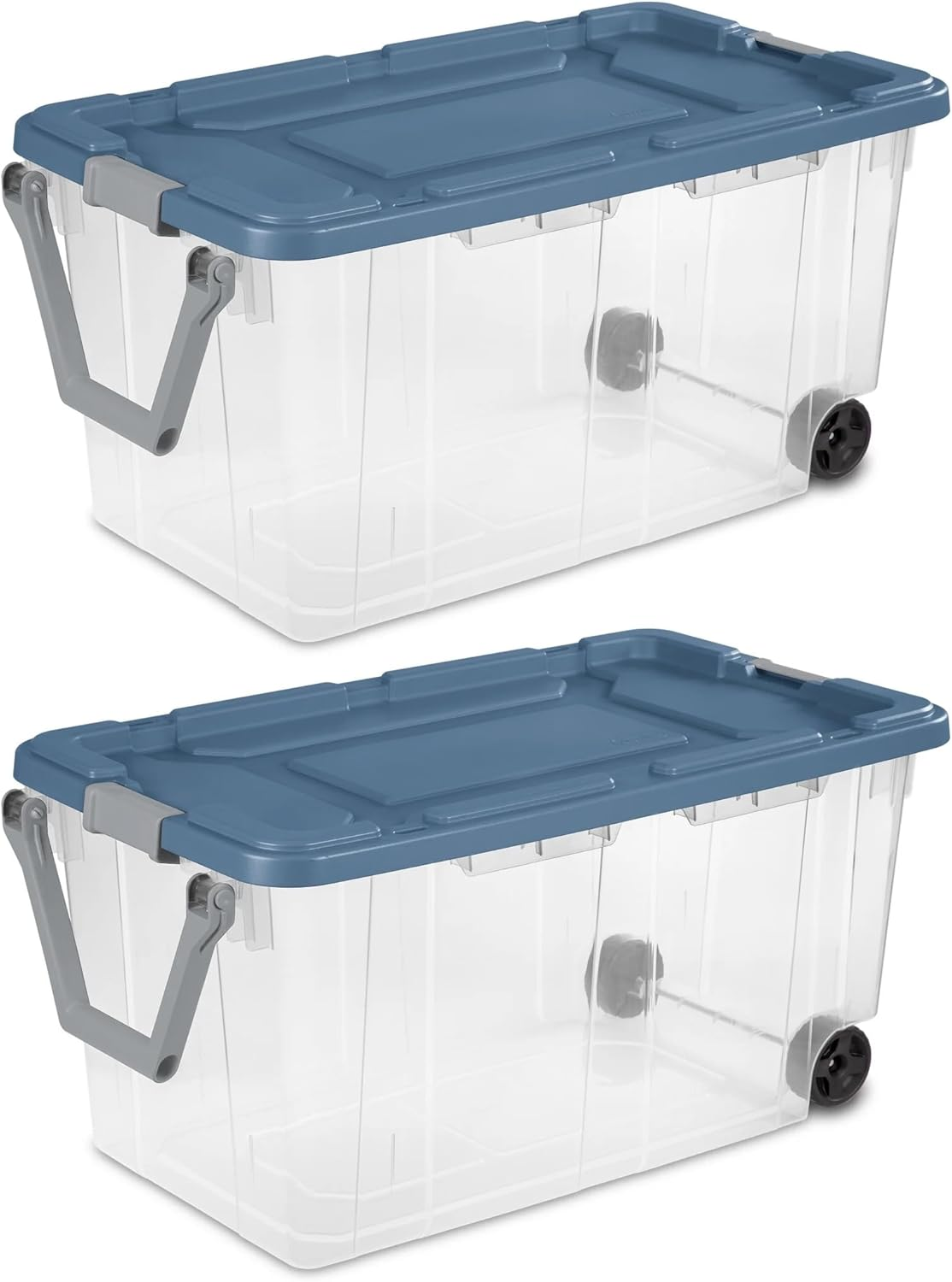 160 Quart Durable Clear Storage Container With Latching Lid And Pull Handle, Blue, 2 Pack Shipment From Walmart