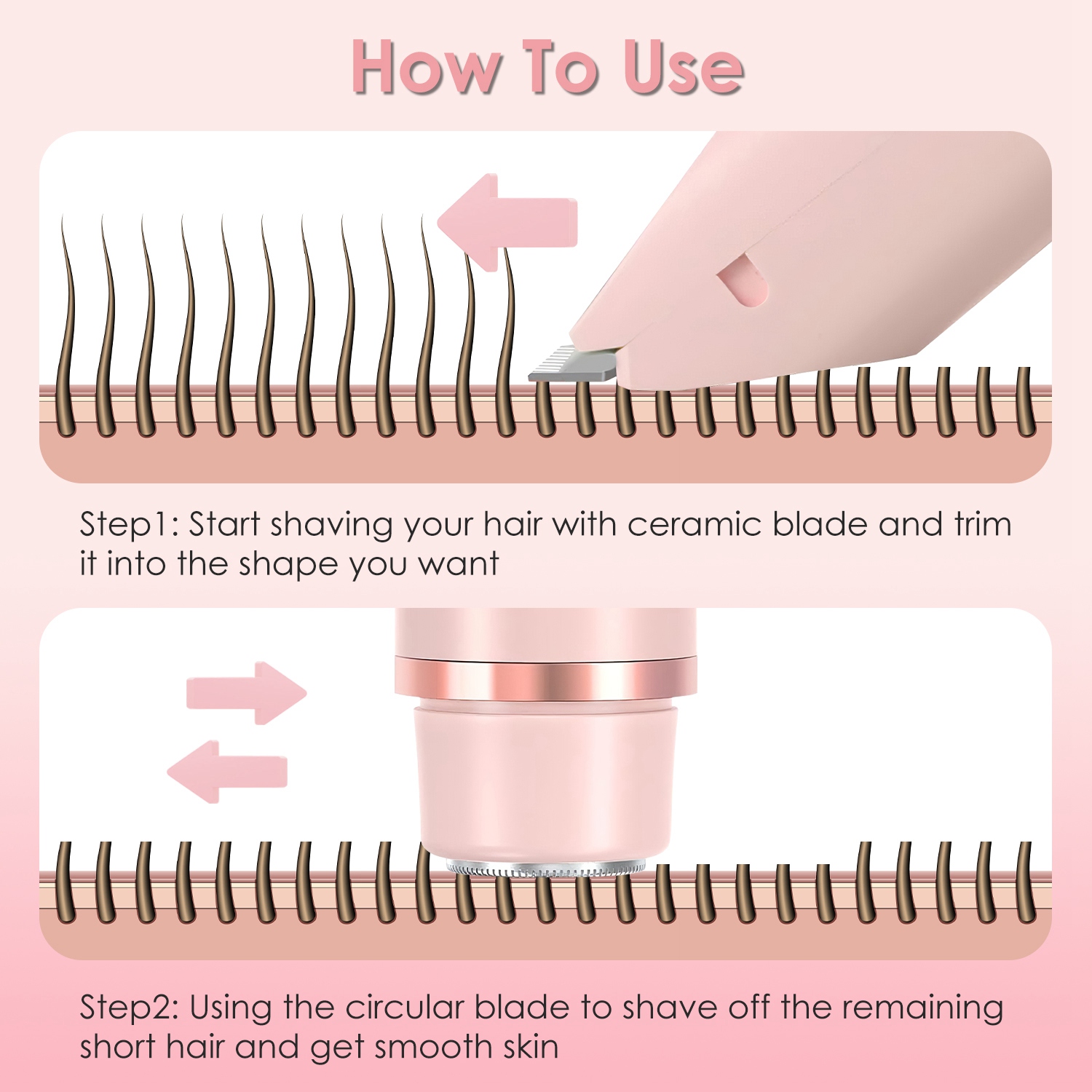 1Pc 2 In 1 Bikini Trimmer For Women Dual Head Cordless Body Shaver IPX7 Waterproof Rechargeable Pubic Hair Razor Wet And Dry Use For Bikini Underarm Leg Arm Body Face — foto 5