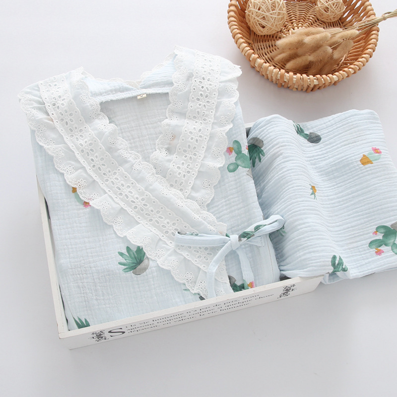 Double Gauze Confinement Dress Japanese Crepe Kimono Suit