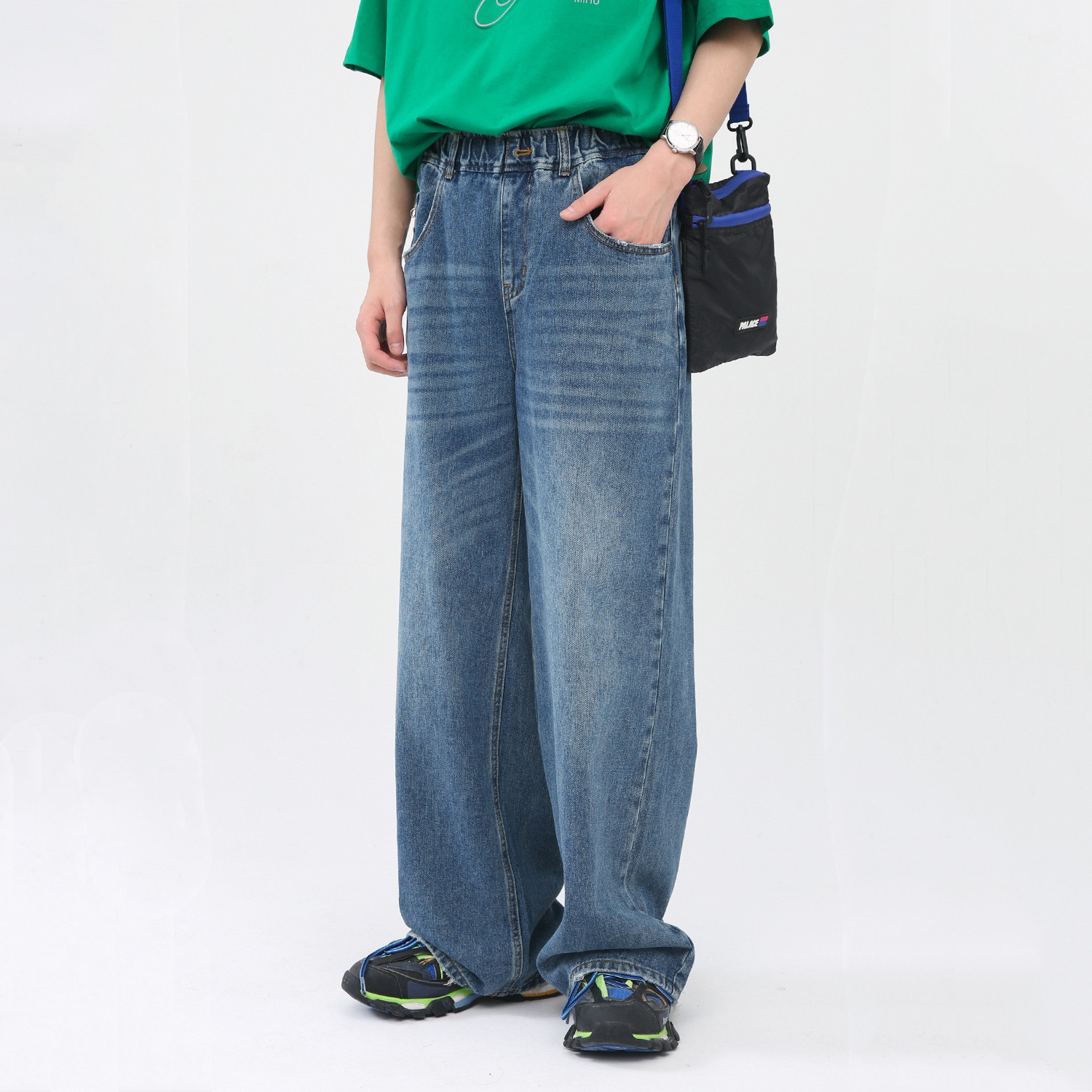 Men's Loose Straight Wide Leg Elastic Waist Jeans