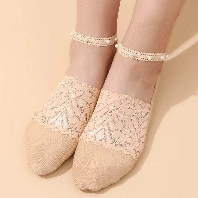 Women's Temperament And Fashion Lace Pearl Invisible Socks Skin - Shop at LoveMi