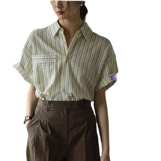 Title 3, French Striped Pleated Short Sleeves Shirt For ...