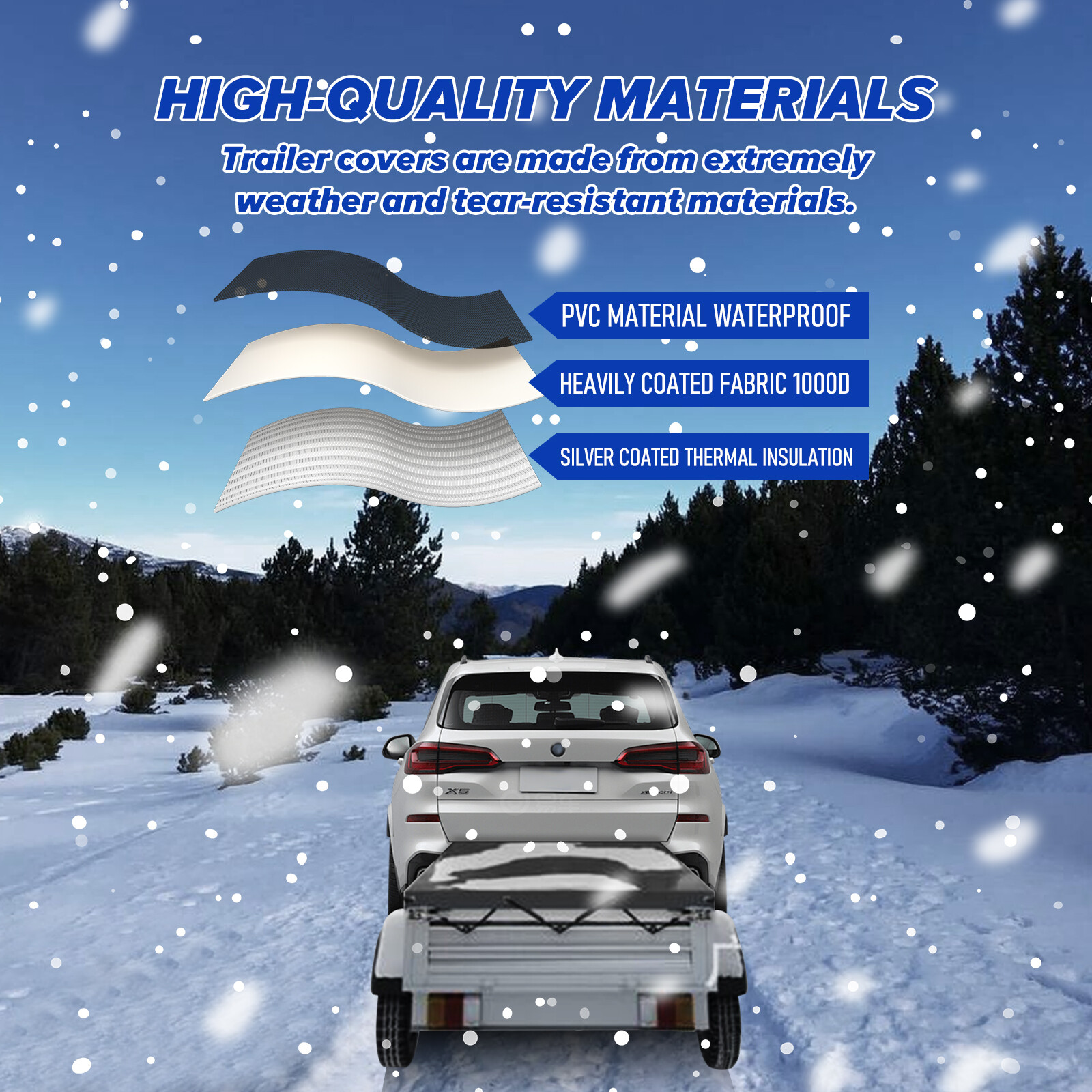 Black Trailer Cover With Bungee Cord 5'x3' - Heavy Duty Waterproof Tie Down 420D — image 6