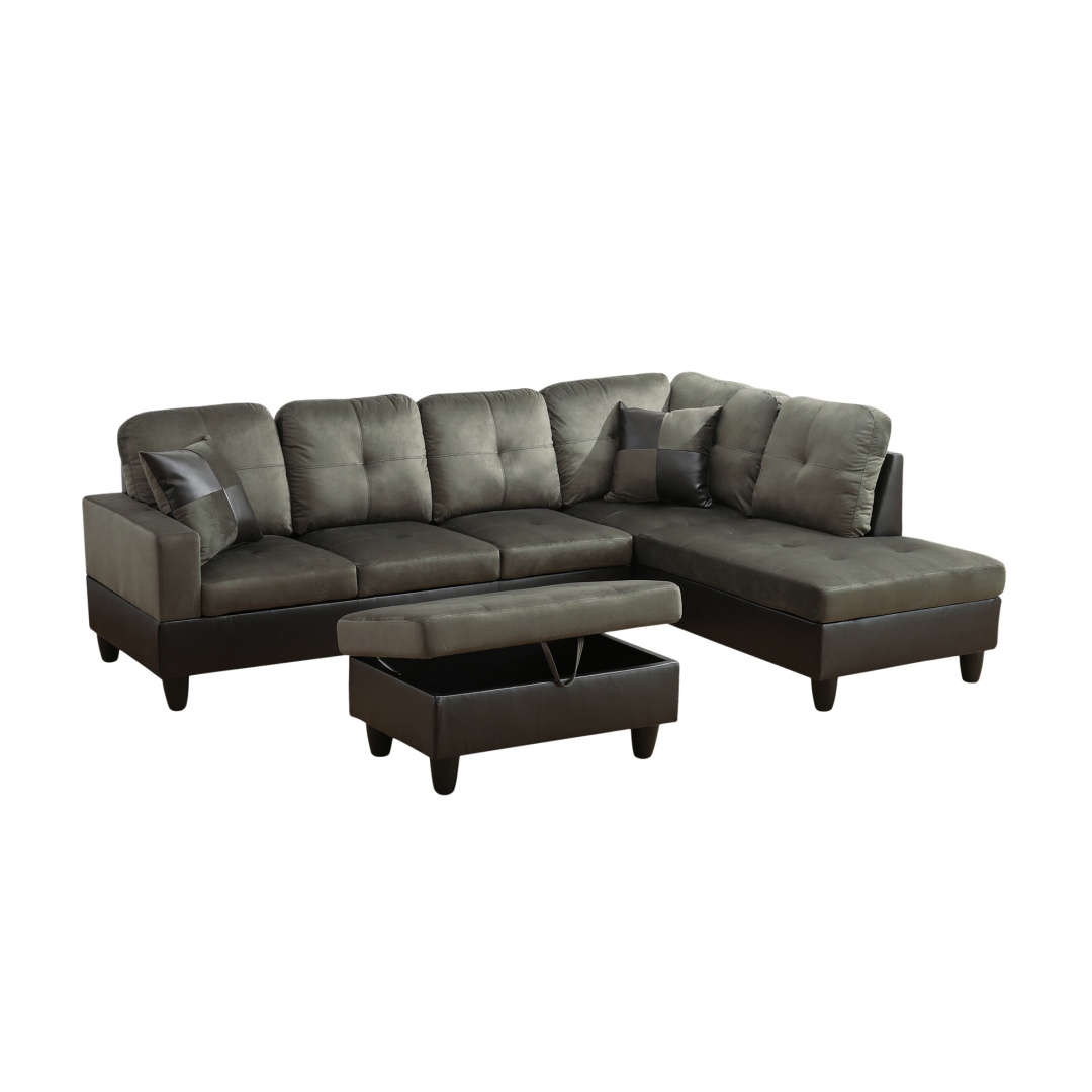 Pickup Only--Taupe Flannel And PVC 3-Piece Couch Living Room Sofa Set