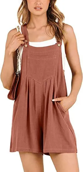 Women's Short Overalls Summer Casual Adjustable Strap Loose Short Bib Overalls Jumpsuit Rompers Orange - Shop at LoveMi