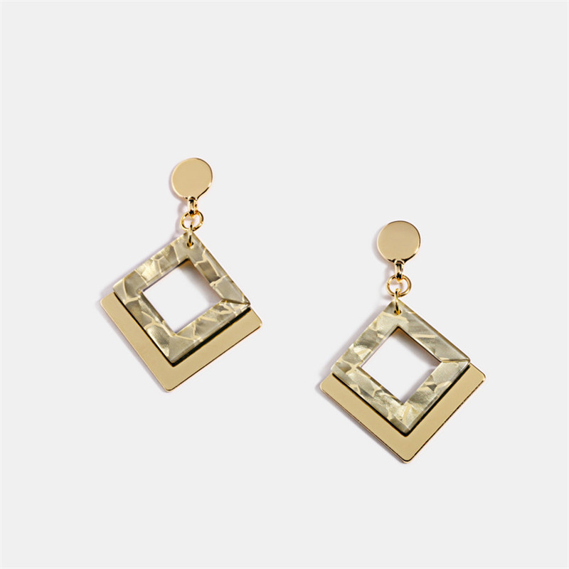 Fashionable Geometric Double Layer Overlay Earrings Acetate Leopard Print