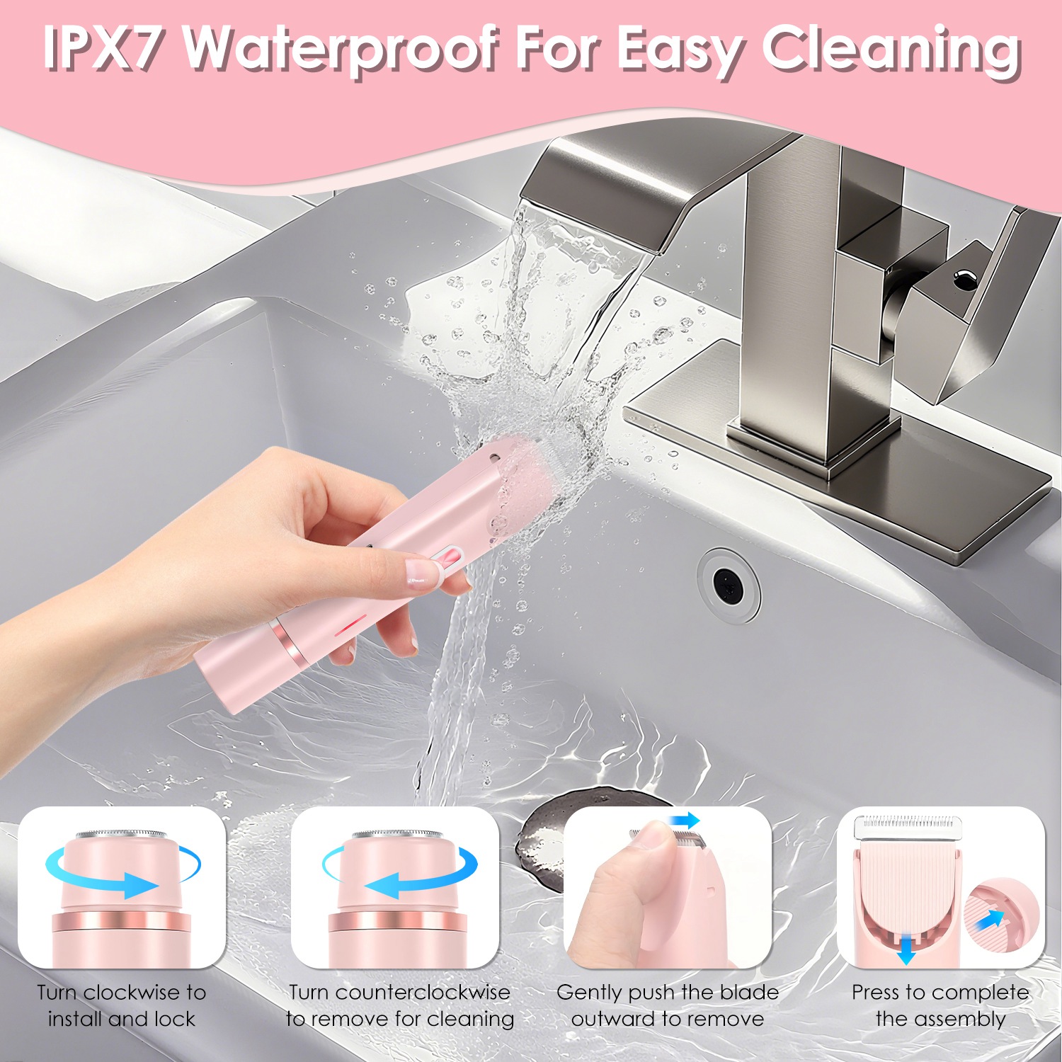 1Pc 2 In 1 Bikini Trimmer For Women Dual Head Cordless Body Shaver IPX7 Waterproof Rechargeable Pubic Hair Razor Wet And Dry Use For Bikini Underarm Leg Arm Body Face — foto 4