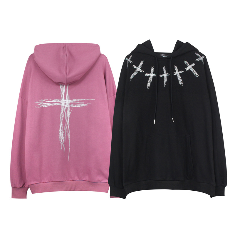Cross Rhinestone Print Hooded Sweater Men