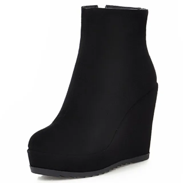 Autumn And Winter Women Platform Platform Wedge Boots Black - Shop at LoveMi
