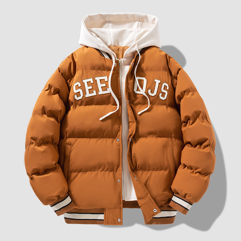 Fashion Letter Hooded Cotton Coat Winter Warm Solid Zipper Jacket For Men Teenag - Picture 7 of 8