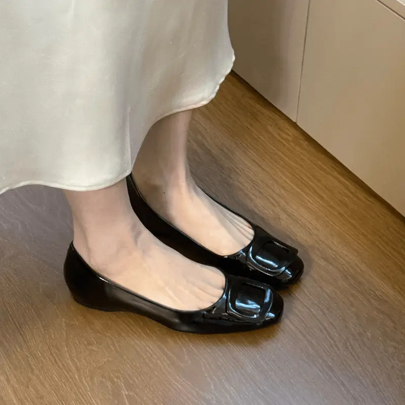 Women's Square Toe Patent Leather Flats, 2025 New Spring Summer Shallow Mouth Ballet Style Versatile Soft Leather Mary Janes