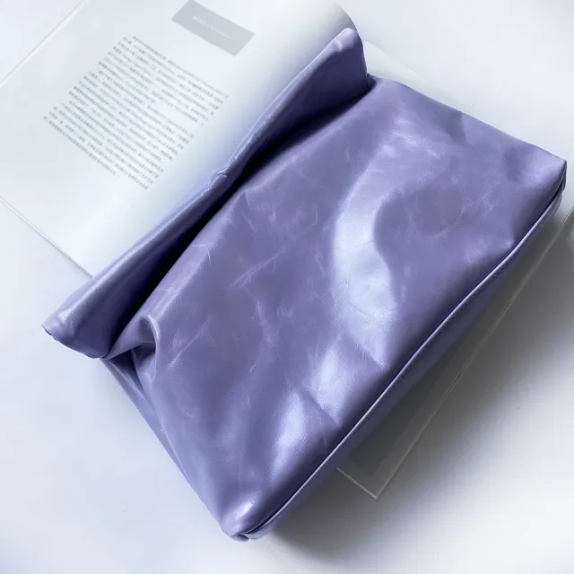 Leather Clutch Bag With Big Baguette Top Layer Leather Violet - Shop at LoveMi