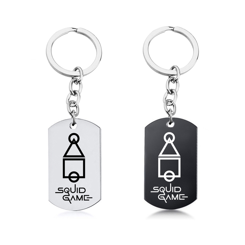 Black Silver Color Squid Game Round Square Triangle Logo Stainless Steel Keychain
