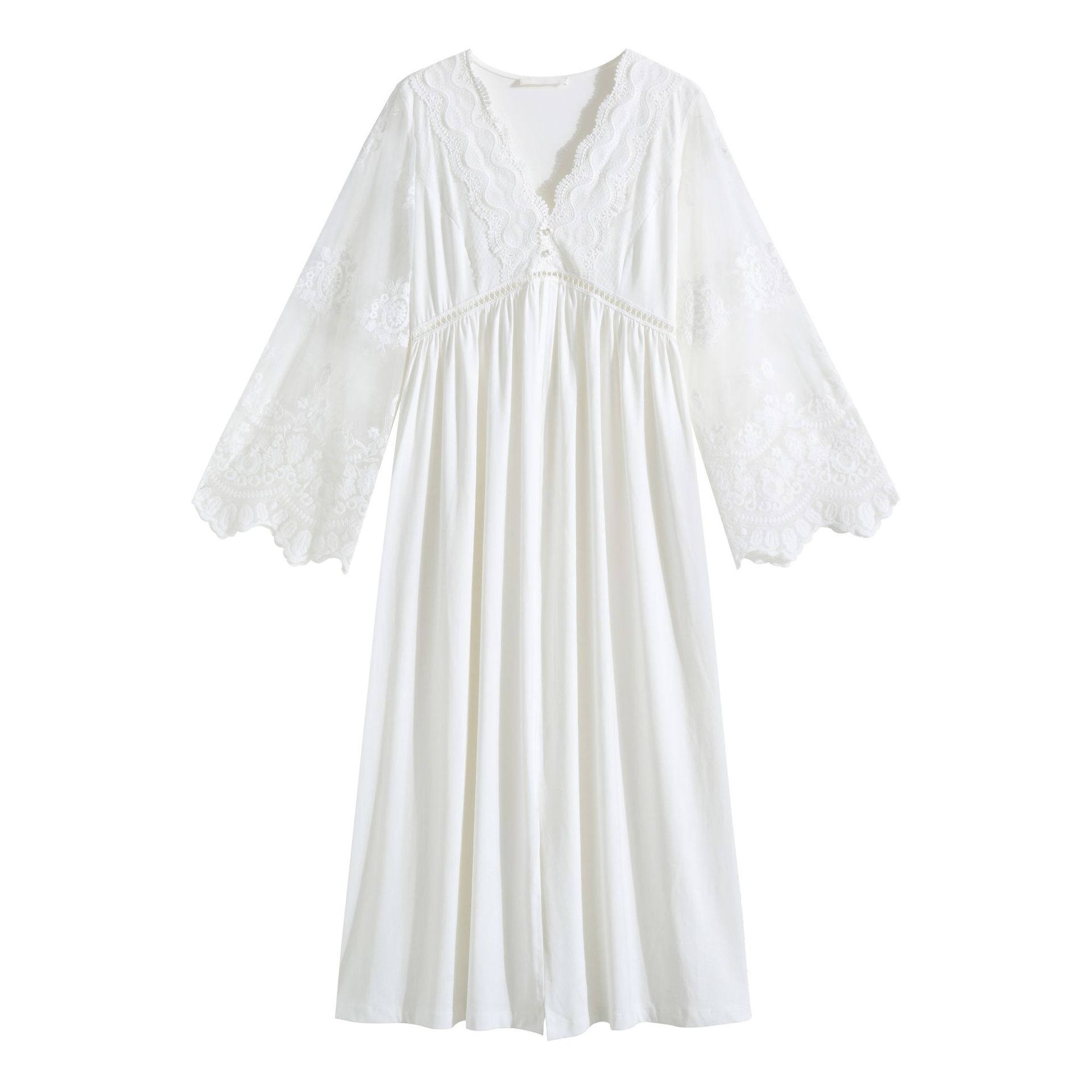 Title 4, Long-sleeved V-neck Nightdress Embroidered With...