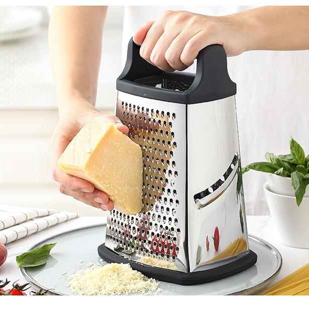 Stainless Steel Cheese Grater 9in 4 Sides, Perfect For Grating Parmesan Cheese, Vegetables, Ginger - Dishwasher Safe, Durable - Random Color