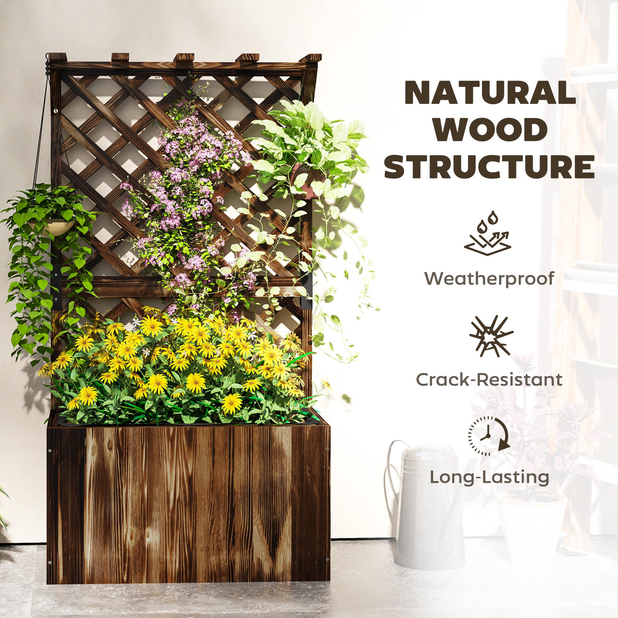 Wooden Flower Pot With Rack, Independent Elevated Garden Bed Drainage Holes — image 6