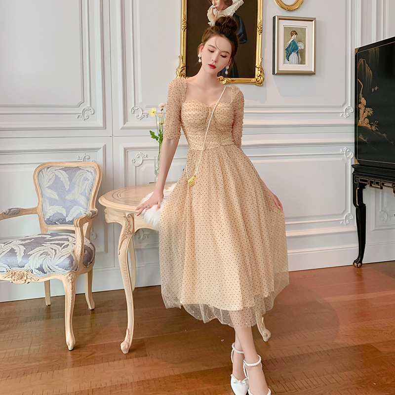 French Polka Dot Mesh Dress For Women