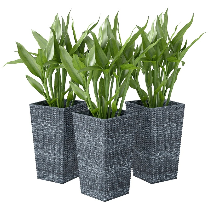 Tall Planters For Outdoor Plants Set Of 3, 24 In Taper Planters With Drainage Holes, Rattan Decor Plant Pots For Indoor Outdoor Front Porch Patio Backyard,