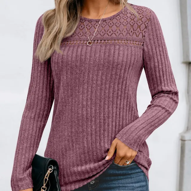 Women's Hollow Out Pullover Soft Lightweight Long Sleeve Top For Spring Fall Outfits Purple - Shop at LoveMi