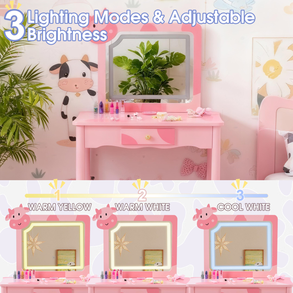 Pink MDF - Solid Wood Legs, Spray Paint - Silkscreen Printing, Cow Pattern... 3