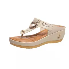 Thong Sandals Women High Heel Wedges Shoes Flip Flops Metal Decorative Slides Slippers - White - View 1
