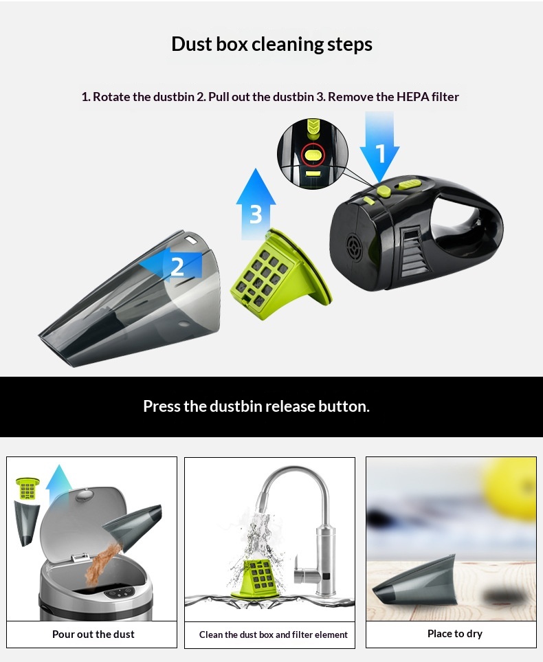 High Power Cordless Handheld Mini Vacuum Cleaner, Strong Suction Wet Dry Vacuum For Car & Household 4
